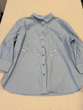 Chico's Button Down Shirt Womens Size 14 Blue Work Career NEW